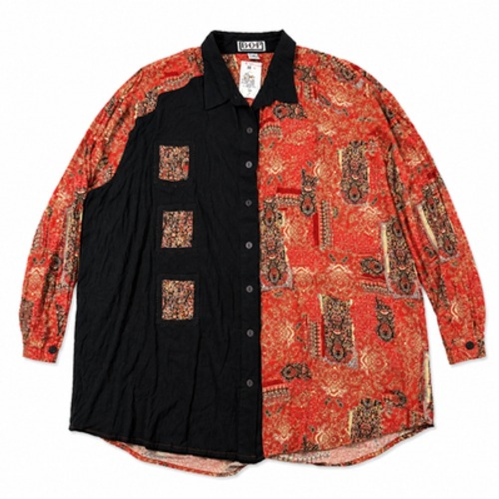 BOP Tunic Blouse Womens 3X Multicolor Paisley Beaded Button Front Rayon Top